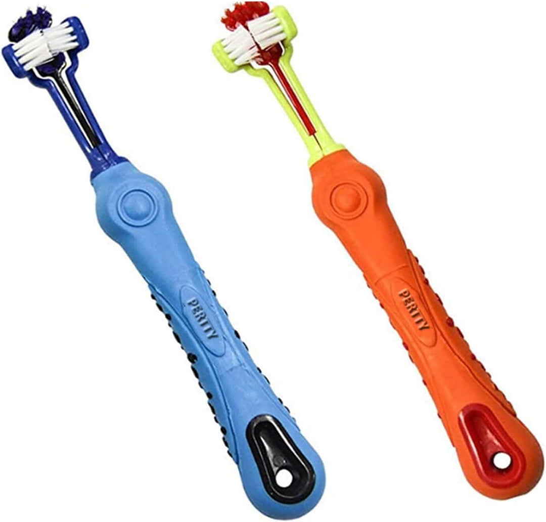 Innovative 3-sided dog toothbrush for comprehensive pet dental care and effective plaque removal.