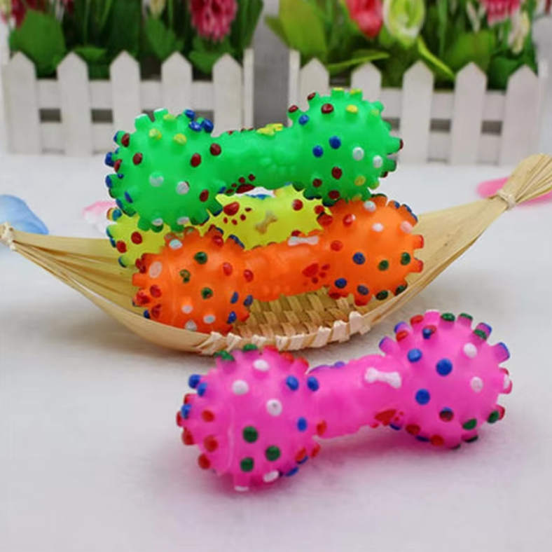 Dog Dental Chew Dumbbell Toy, rubber for teeth cleaning & puppy enrichment.