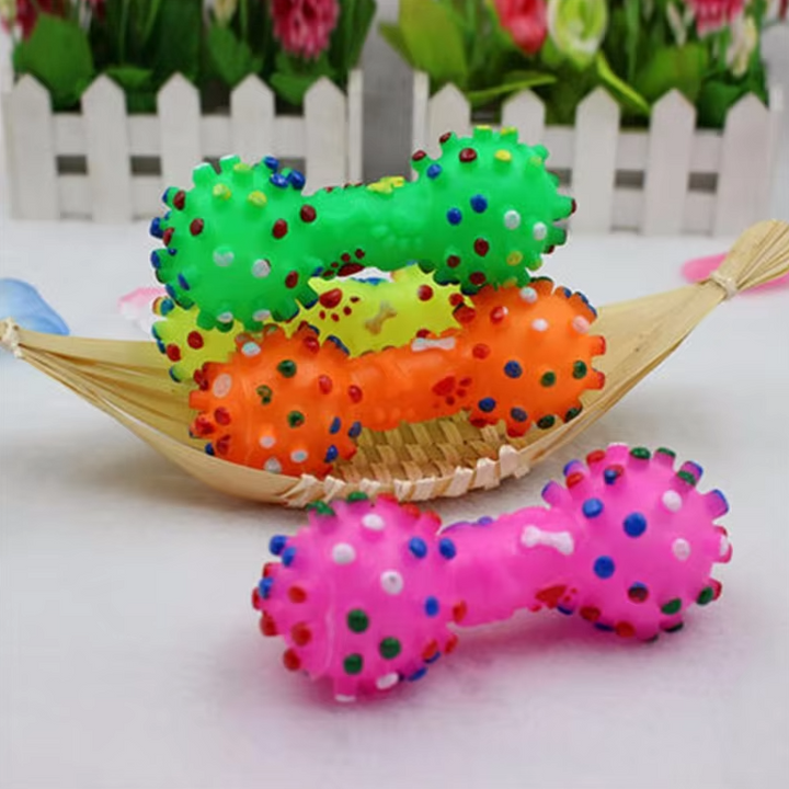 Dog Dental Chew Dumbbell Toy, rubber for teeth cleaning & puppy enrichment.