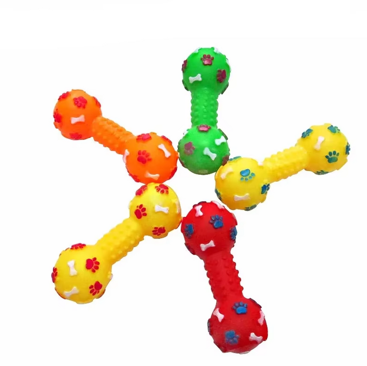 Textured rubber dental dumbbell toy for dogs, promoting clean teeth & healthy gums.