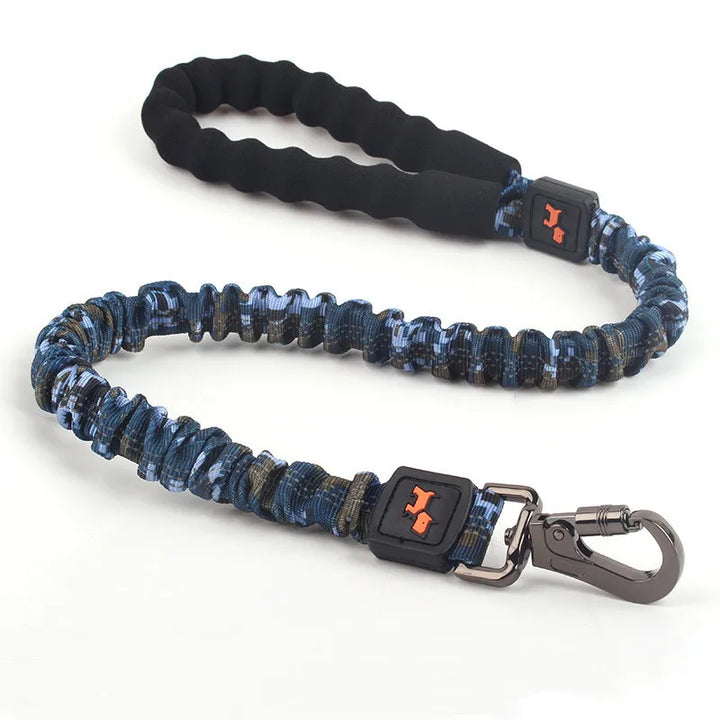 Close-up of shock absorbing dog lead with elasticated section, durable nylon pet accessory