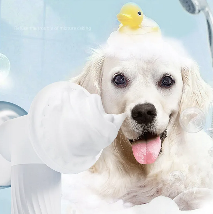 Dog electric massage brush with silicone bristles, ideal for gentle grooming and cleaning during bath time.