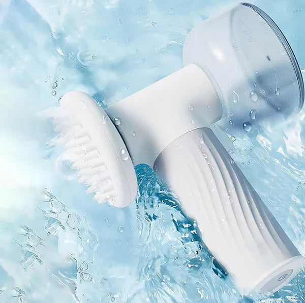 Close-up of a dog electric massage brush showing soft silicone bristles, designed for comfortable pet care.