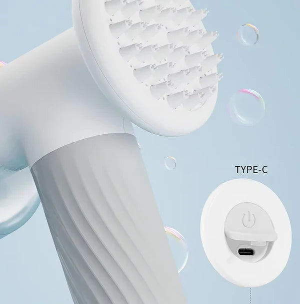Electric grooming tool for dogs, a massage brush with silicone nubs, great for bath and reducing shedding.