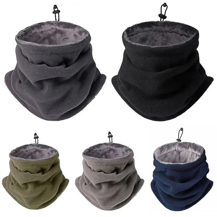 Black dog fleece neck gaiter, providing warmth and protection for cold weather adventures