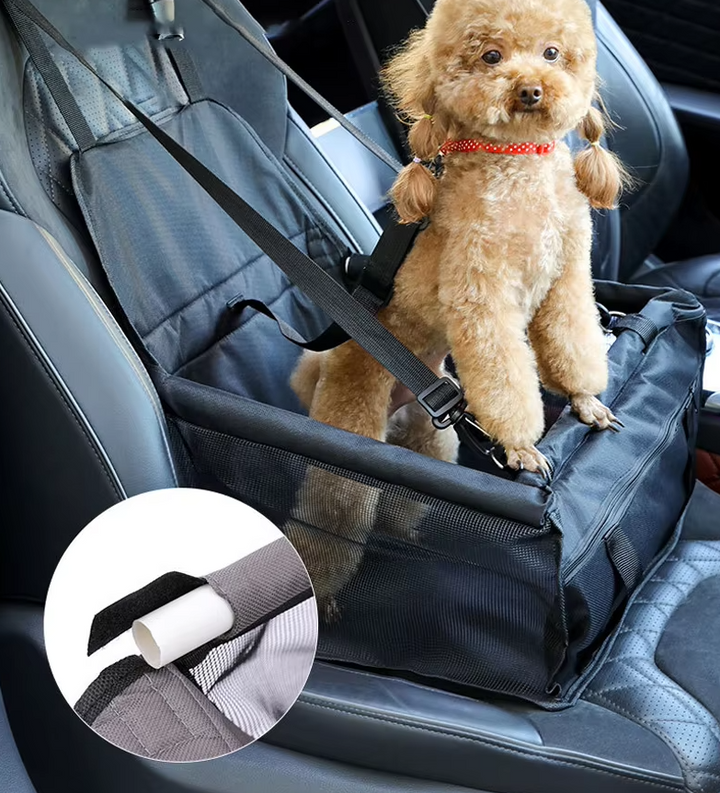 Dog folding car seat, waterproof pet booster with safety belt for secure dog travel