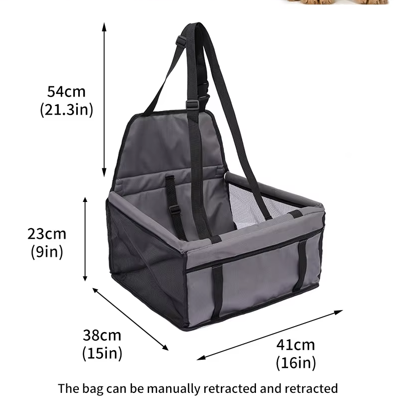 Waterproof pet booster seat for dogs, foldable design and safety belt for car travel