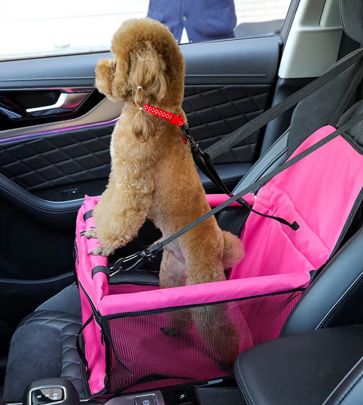 Durable dog booster car seat, foldable and waterproof pet travel gear with safety belt