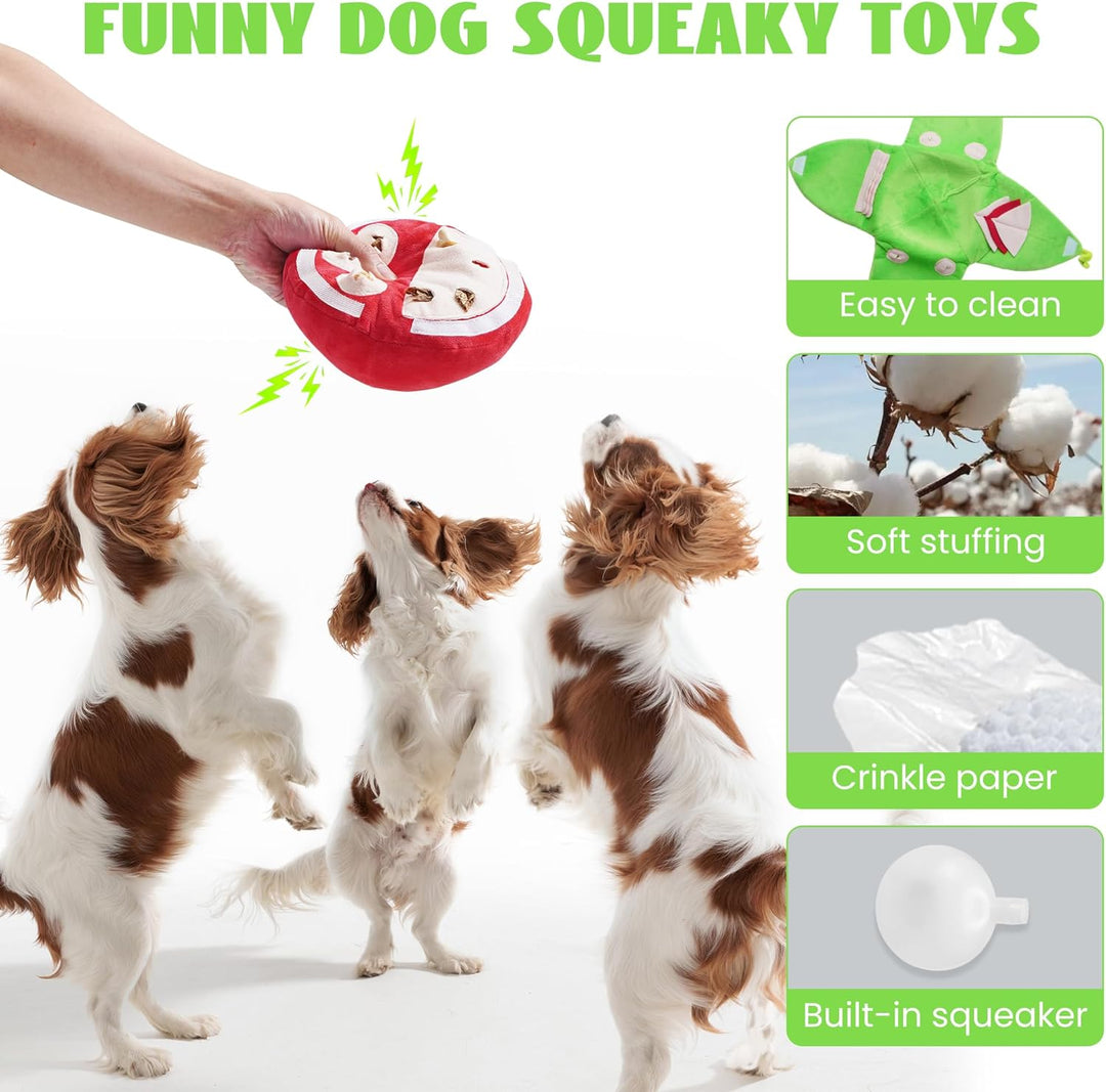 Plush Dog Fruit Toy for mental enrichment, interactive puzzle for happy pets