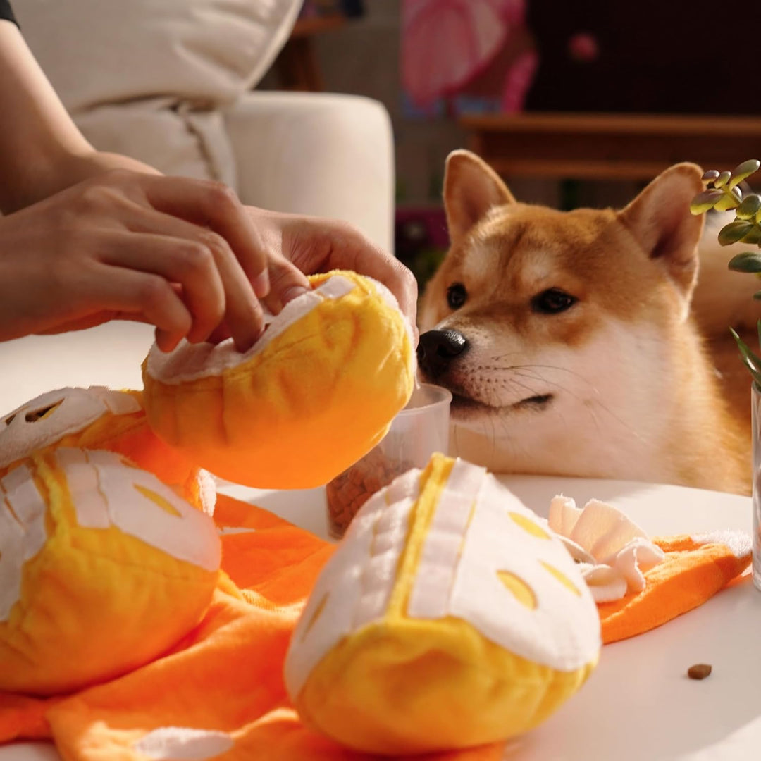 Interactive Dog Puzzle Plush Toy with fruit shapes, pet supplies for mental play