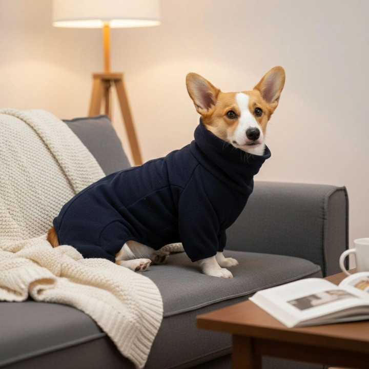 Dog jumpsuit, gray fleece for ultimate cold weather protection, pet accessory