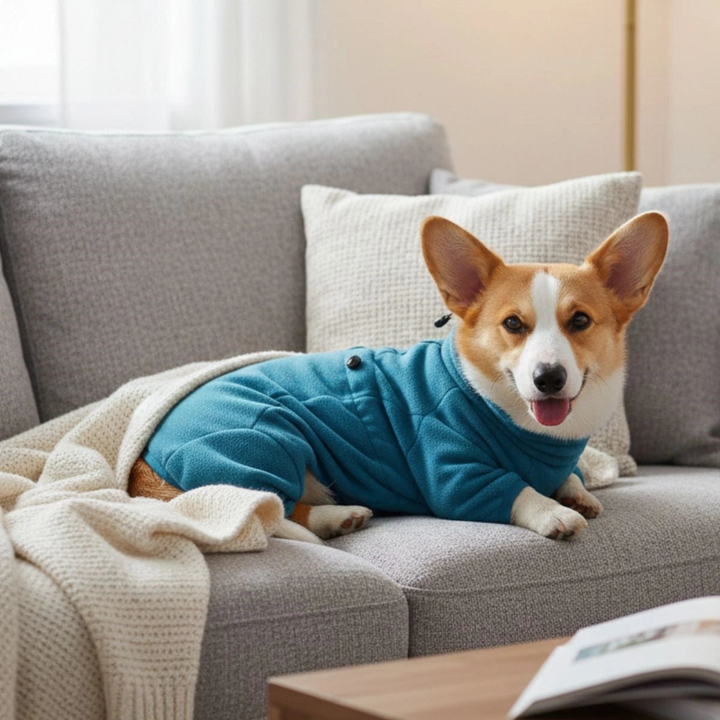 New dog full-body fleece suit, yellow, designed for winter dog coat warmth