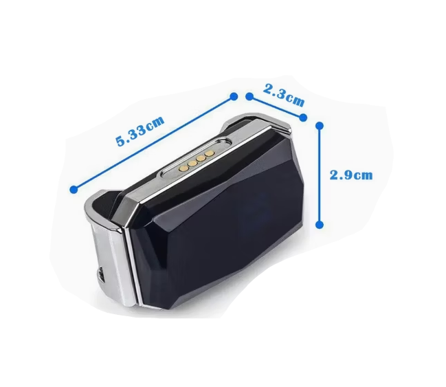 Rechargeable GPS tracker for dogs with red accent, shown with its matching black collar