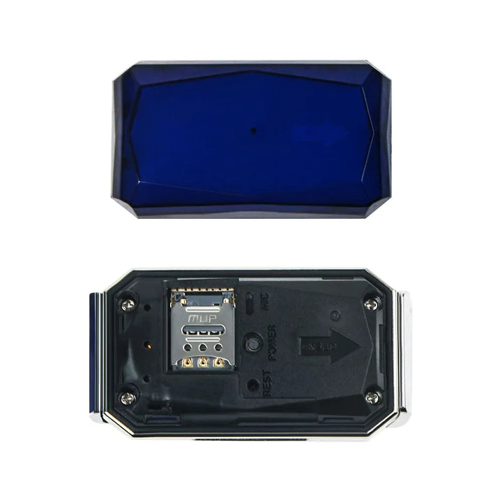 Black dog GPS tracker on a matching collar, showcasing the sleek design and included USB cable