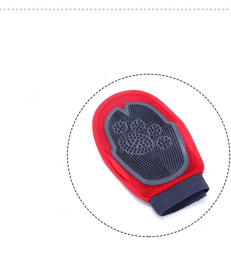 Pet care bath glove, gentle massaging dog brush for effective grooming and animal care.
