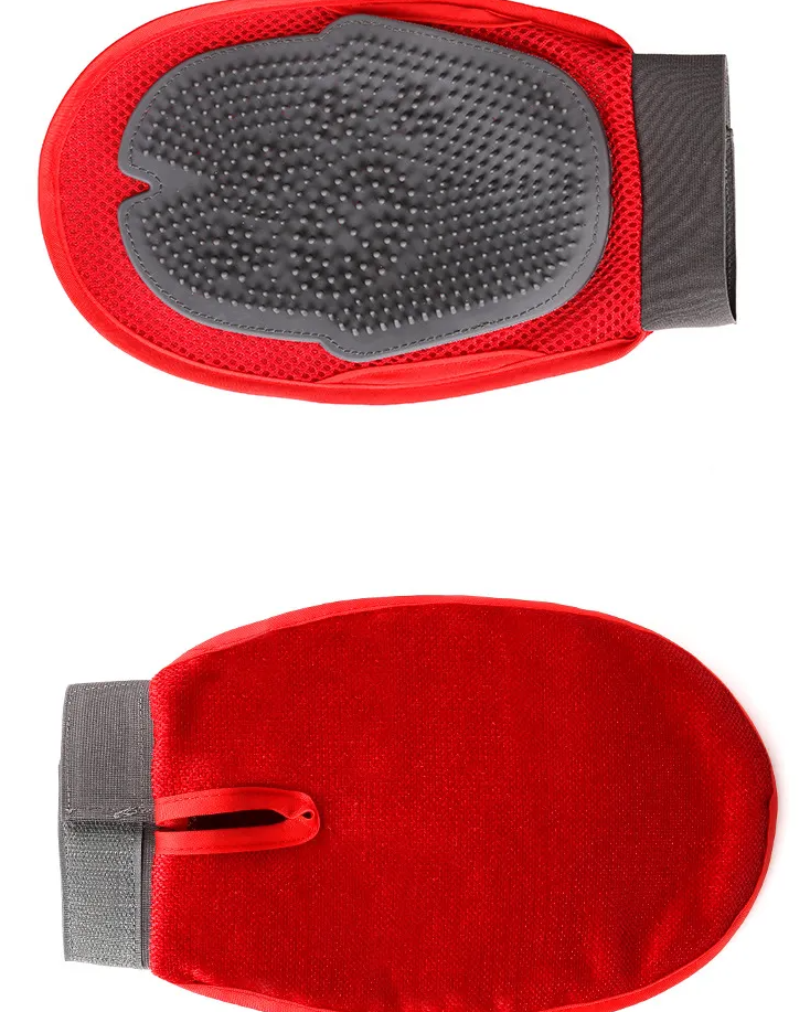 Pet cleansing dog bath glove, a gentle massage brush in black for thorough dog grooming.