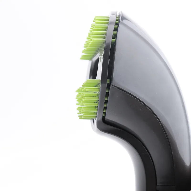 Happy dog being groomed with a dual-function pet brush, offering both detangling and a soothing massage.