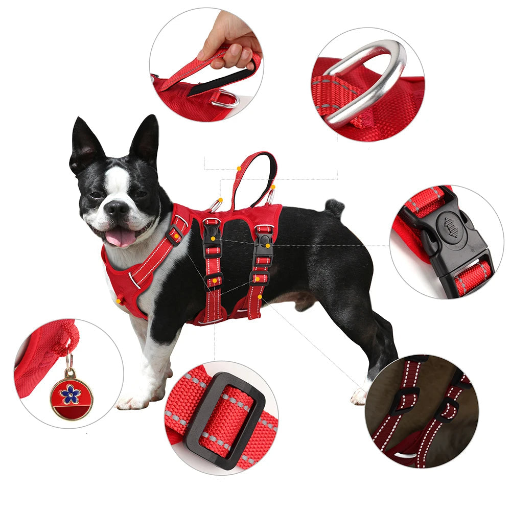 Durable dog training harness, waterproof, reflective, and adjustable for medium to large breeds
