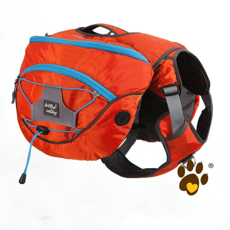 Detail of waterproof pockets on a dog hiking backpack, keeping pet supplies dry and secure