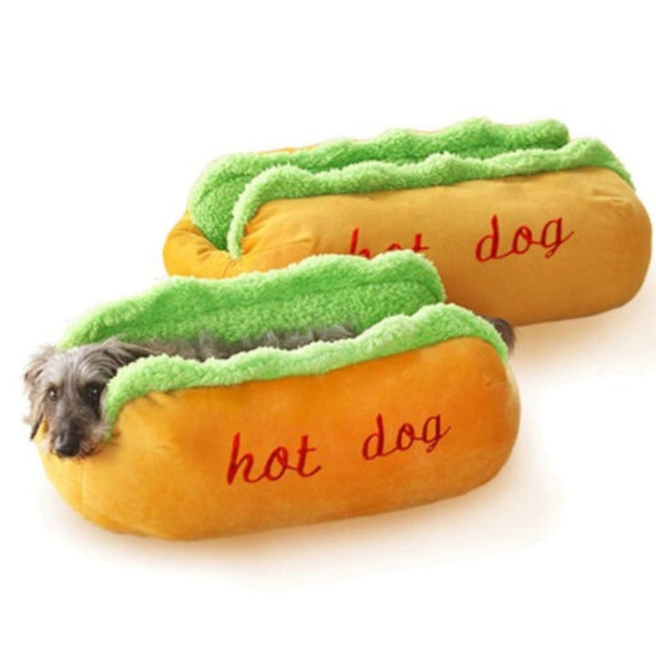 Washable hot dog dog bed, providing a fun and soft sleeping space for any pet, durable material