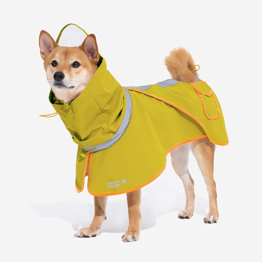 Matching waterproof raincoats for dog and human, folded neatly, showcasing the compact and portable design