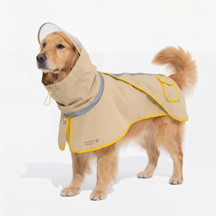 Detail shot of the snap buttons on the adjustable dog raincoat, easy to put on and take off, functional design