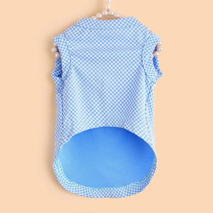 Dog in blue cooling shirt, lightweight and breathable for summer comfort