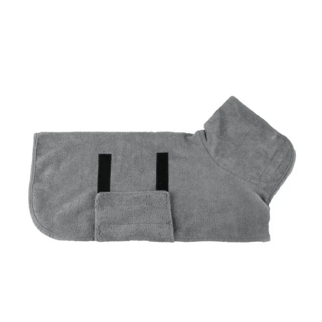 Microfiber dog bathrobe in grey, perfect for quick drying and keeping pets warm