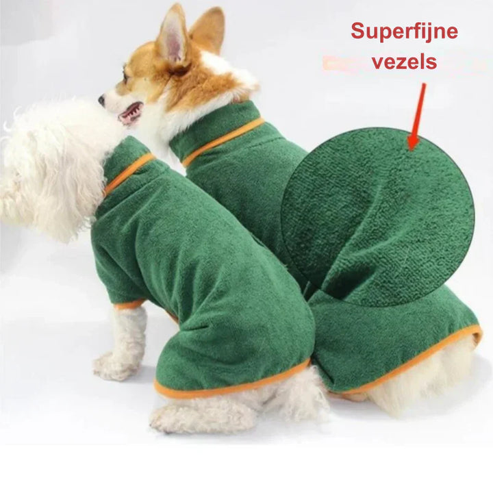 Quick-dry microfiber dog bathrobe folded neatly, highlighting soft texture for easy clean