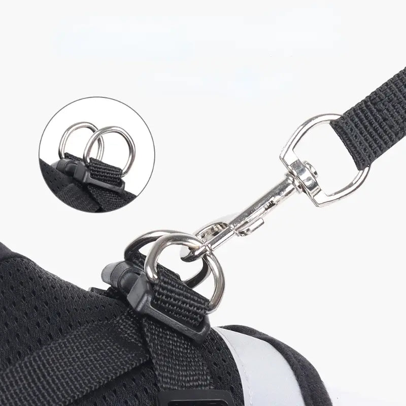 Front view of dog vest harness, no-pull design with secure buckles and included leash
