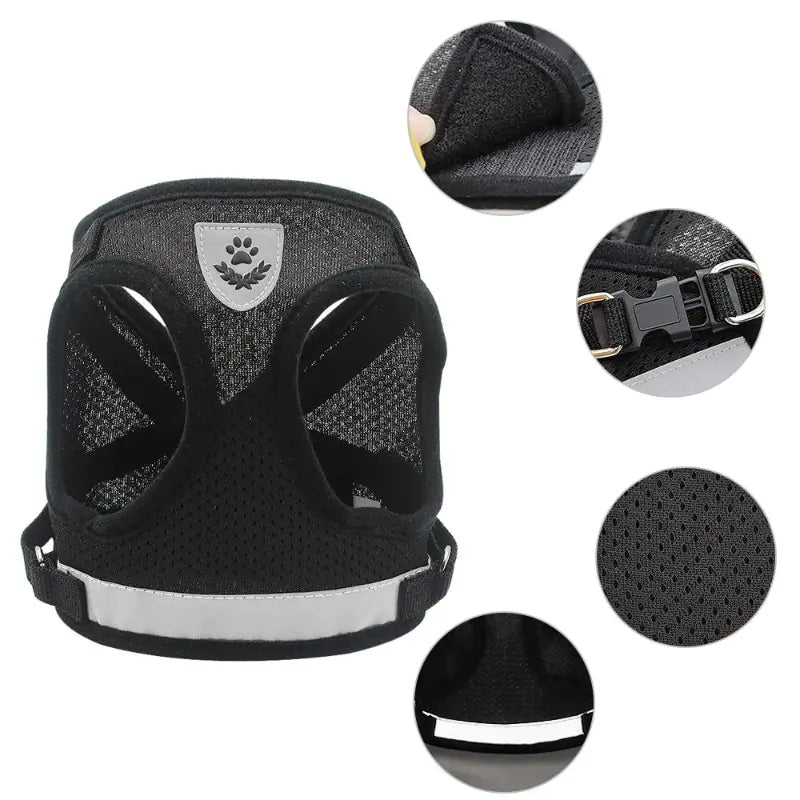 Adjustable pet vest harness set with reflective safety strips, ideal for outdoor dog walks