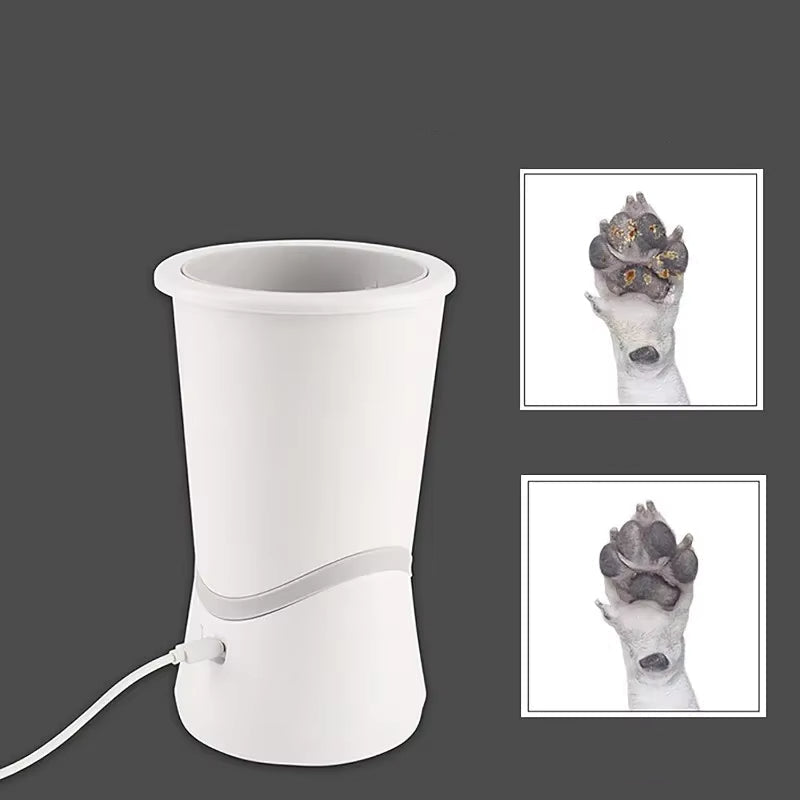 Dog paw cleaner with gentle silicone bristles, perfect for quick and easy cleaning of dirty dog paws.