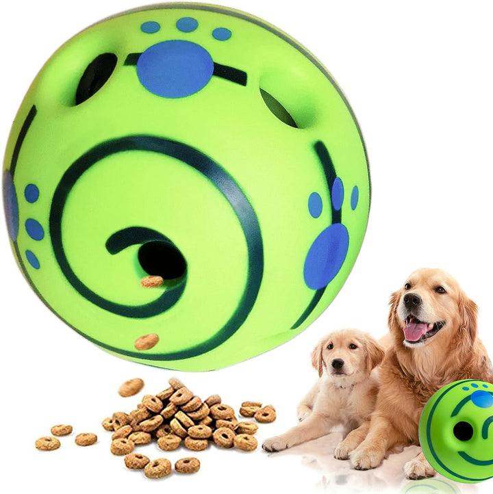 Action shot of a dog fetching a Wobble Giggle Ball, an engaging pet toy for active play.