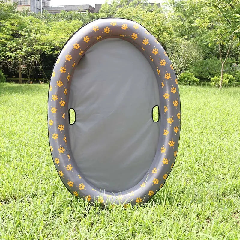 Dog in a spacious inflatable dog bath, highlighting easy clean pet grooming solution