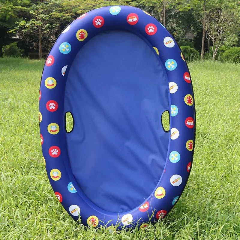 Empty portable inflatable pet bathtub, showing its compact design for dog care