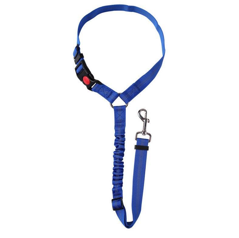 Car safety seat belt for pets, keeps dogs secure during auto travel