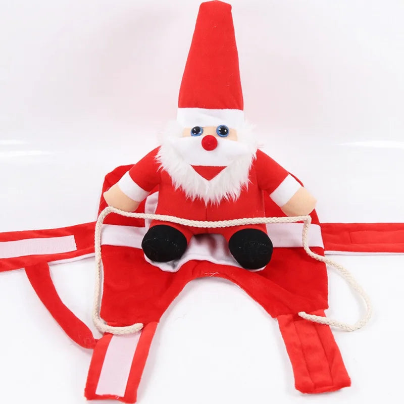 Cute Dog Santa Rider pet costume, a unique Christmas apparel for dogs with a playful santa.