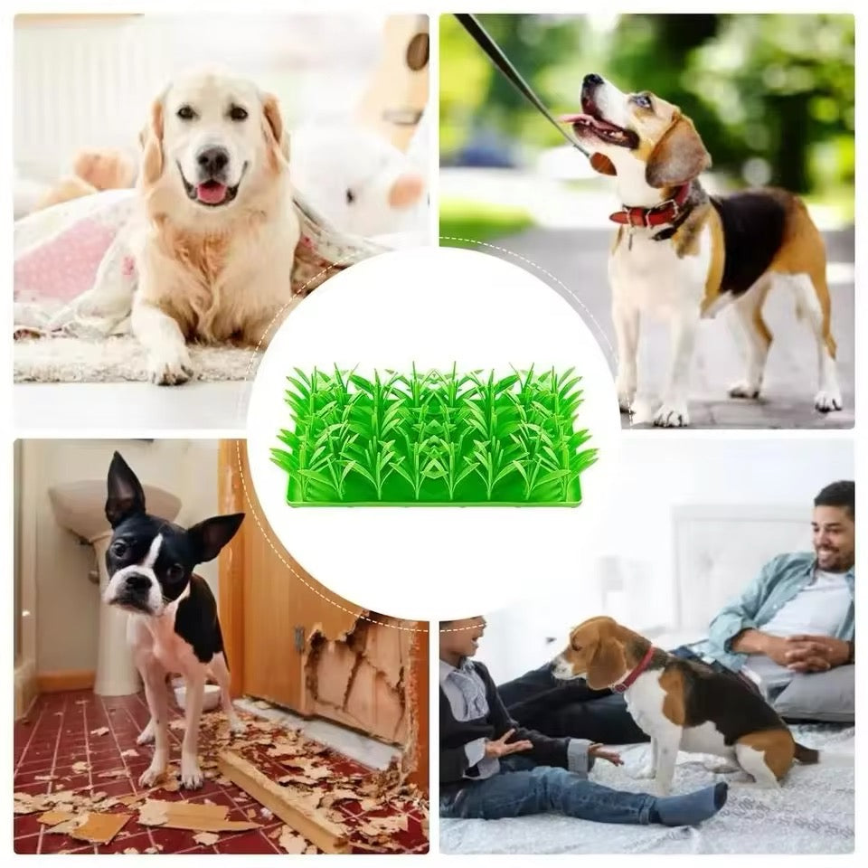 Happy dog playing with a durable interactive snuffle mat food dispenser