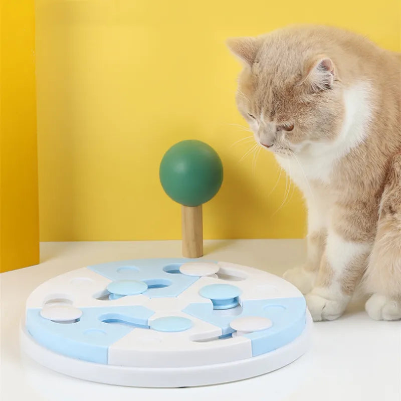 Dog sniffing interactive pet puzzle feeder, a mental stimulation toy for slow feeding.