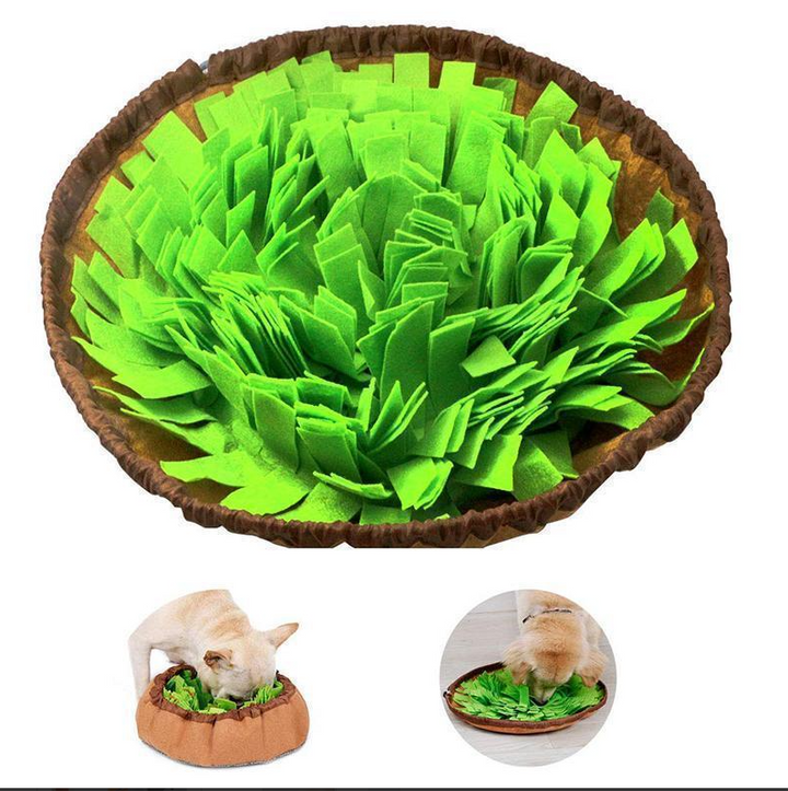 Interactive dog snuffle mat, grey and orange, encouraging natural foraging skills in pets