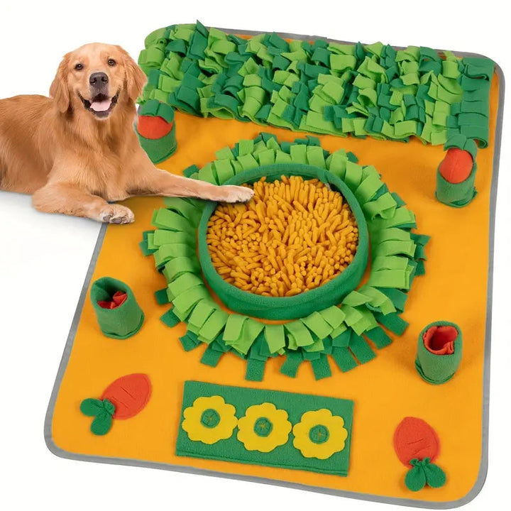 Close-up of a dog snuffle mat, a foraging mat designed to hide treats for pet enrichment
