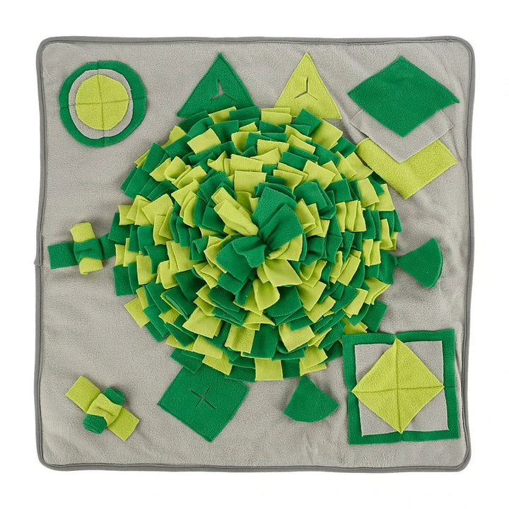 Dog snuffle mat for mental stimulation, bright colors, round, with hidden treats, for stress relief
