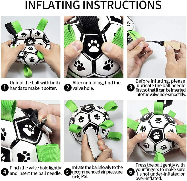 Training aid: dog soccer ball with grab tabs, promoting healthy exercise and interactive bonding