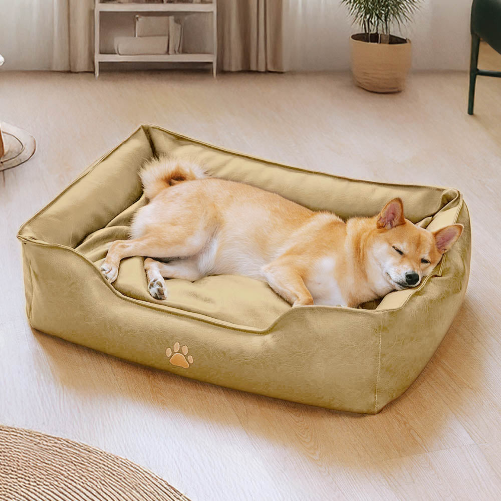 Easy clean dog bed, waterproof faux leather removable cover pet sofa for busy owners