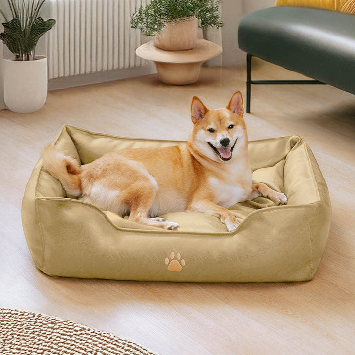 Premium faux leather dog bed, waterproof and scratch-resistant, perfect for all dog sizes