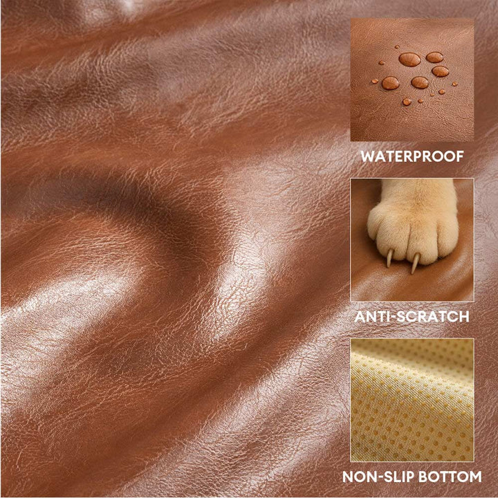Faux leather dog sofa, chew resistant pet bed with washable cover for easy cleaning