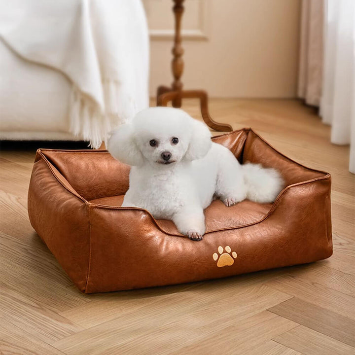 Washable dog bed, waterproof faux leather cover for pet hygiene and long-lasting use