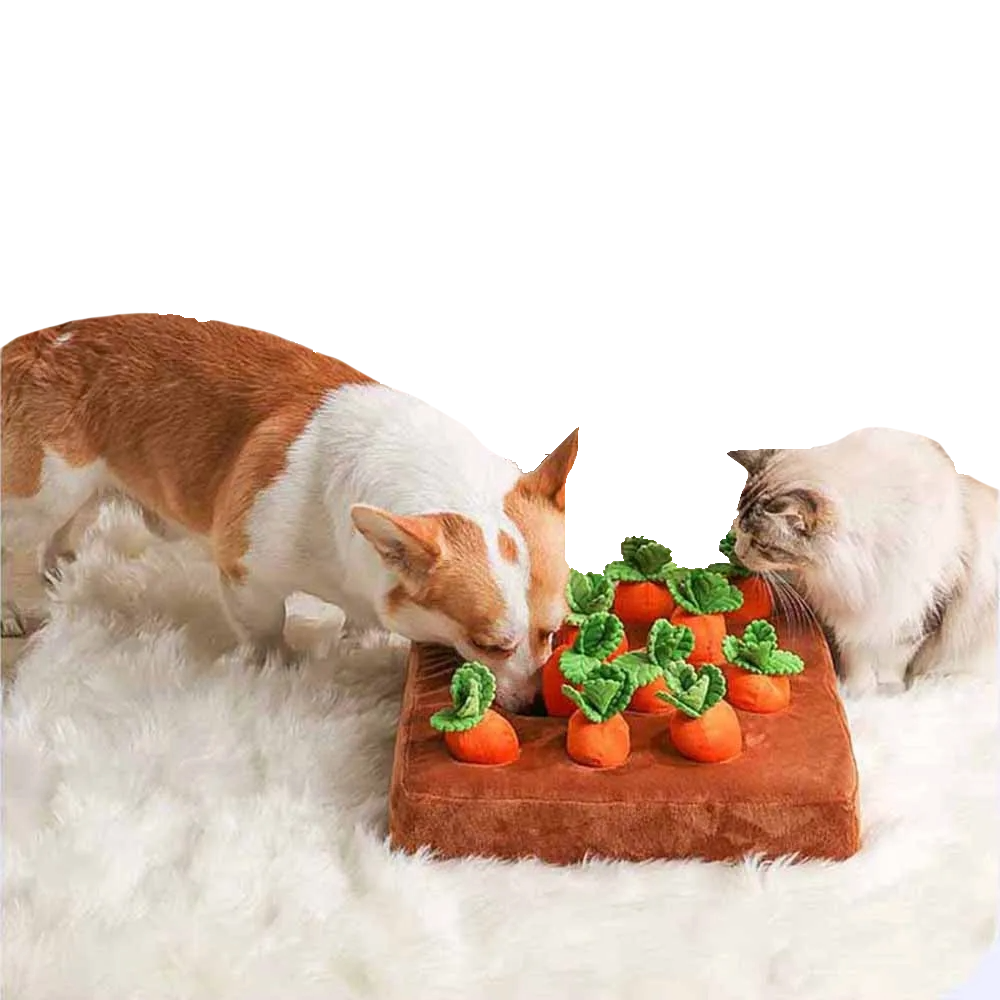 Durable pet puzzle toy in a carrot design, perfect for canine mental enrichment