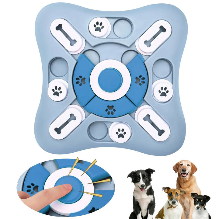 Overview of an interactive dog puzzle toy, suitable for mental stimulation and boredom relief, non-toxic