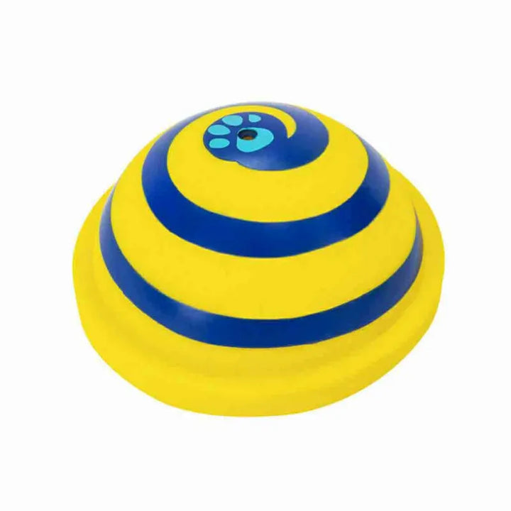 Golden Retriever playing with an interactive rotating dog toy puzzle mat for pet enrichment